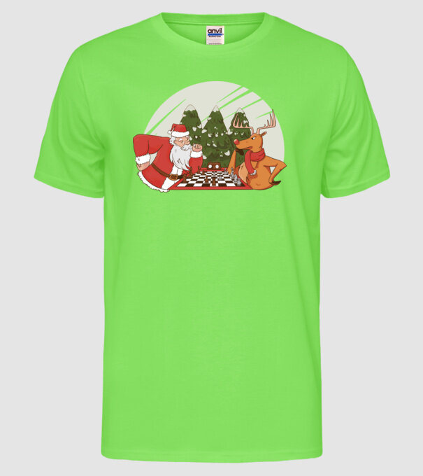 Meci de șah cu Moș Crăciun model verde neon pe tricou