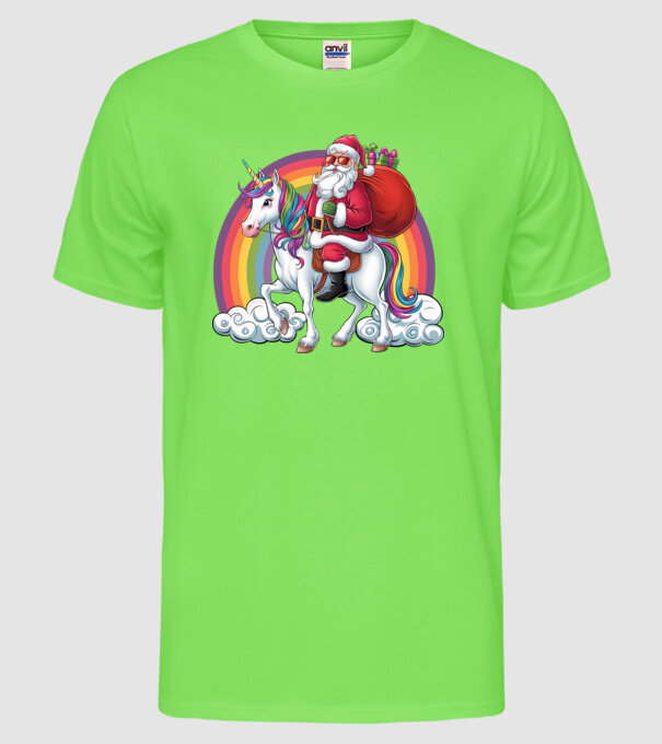 Moș Crăciun cool pe un unicorn 2 model verde neon pe tricou