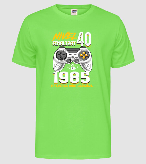 Nivel Finalizat 40 1985 model verde neon pe tricou