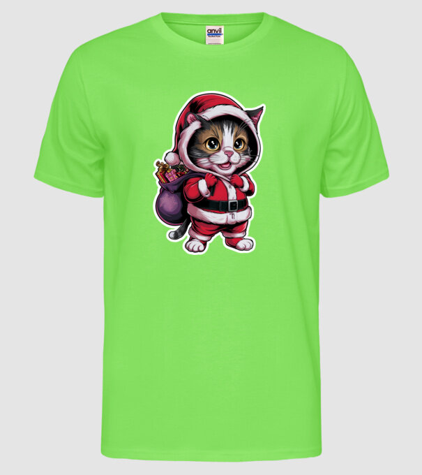 Santa Cat model verde neon pe tricou