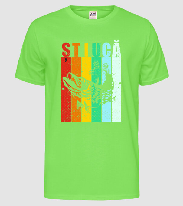 știucă model verde neon pe tricou