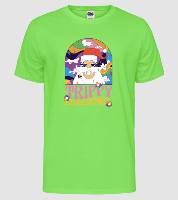 Trippy Christmas model verde neon pe tricou