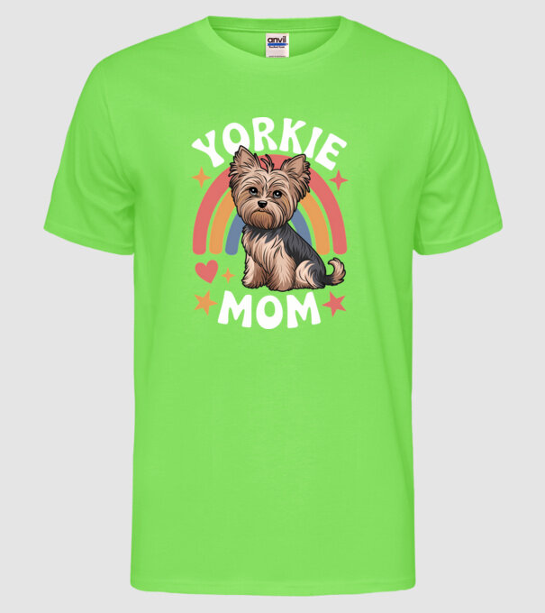 Yorkie Mom Negru model verde neon pe tricou