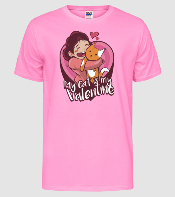 'Pisica mea este dragostea mea Tricou drăguț pentru Valentine''s Day' model roz neon pe tricou