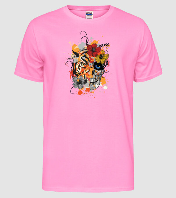 Craniu de tigru abstract model roz neon pe tricou
