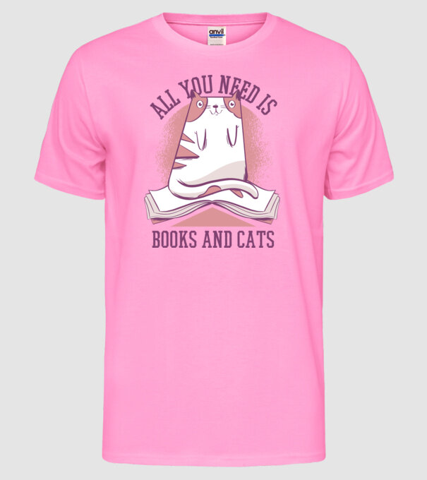 All You Need Is Books And Cats model roz neon pe tricou