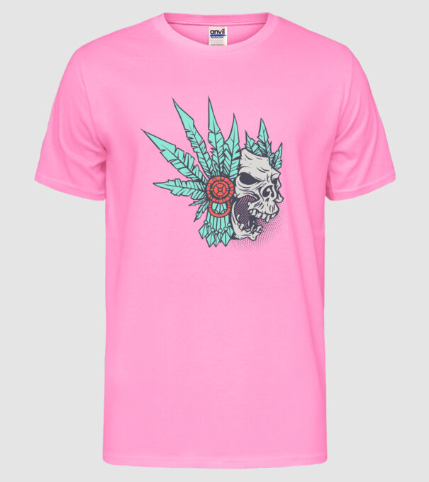 Ancient Skull model roz neon pe tricou