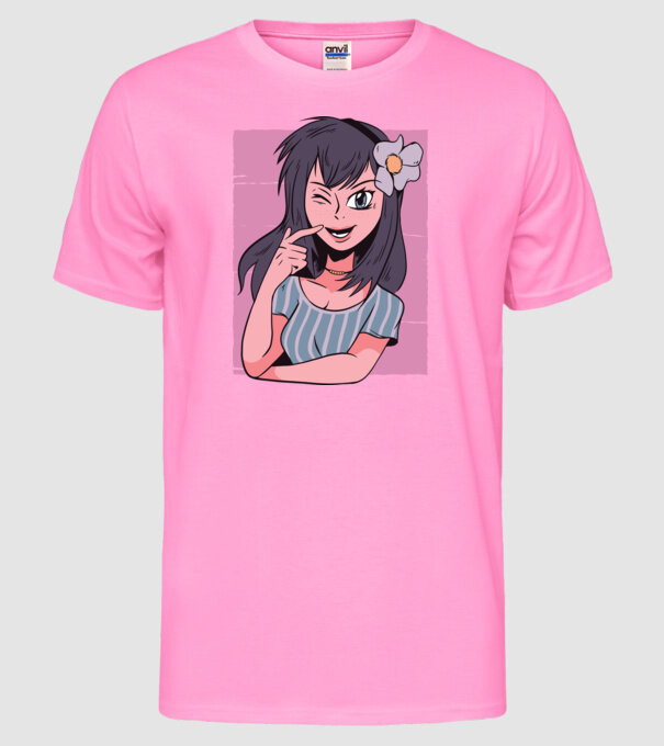 Fată Anime model roz neon pe tricou