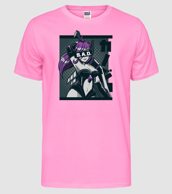 Anime fată model roz neon pe tricou