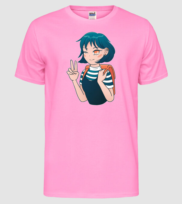 Anime fată model roz neon pe tricou