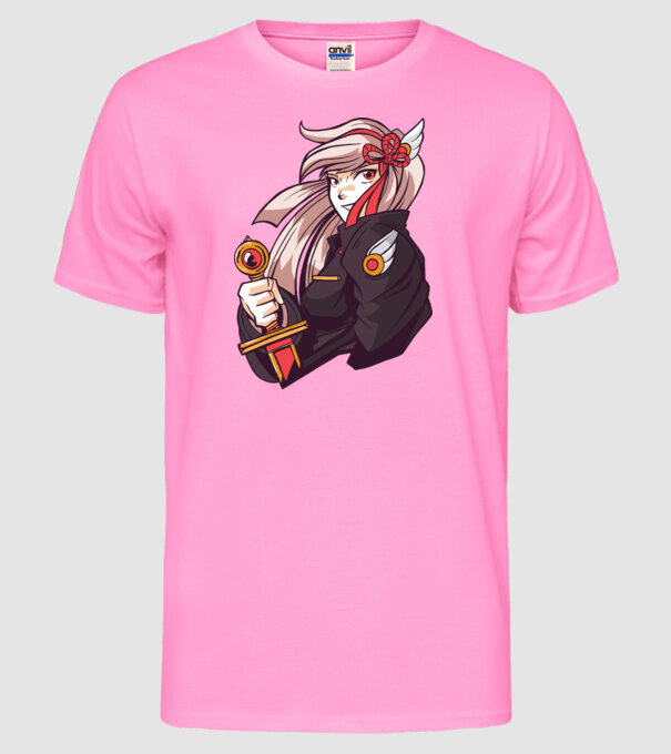 fată Anime cu sabie model roz neon pe tricou