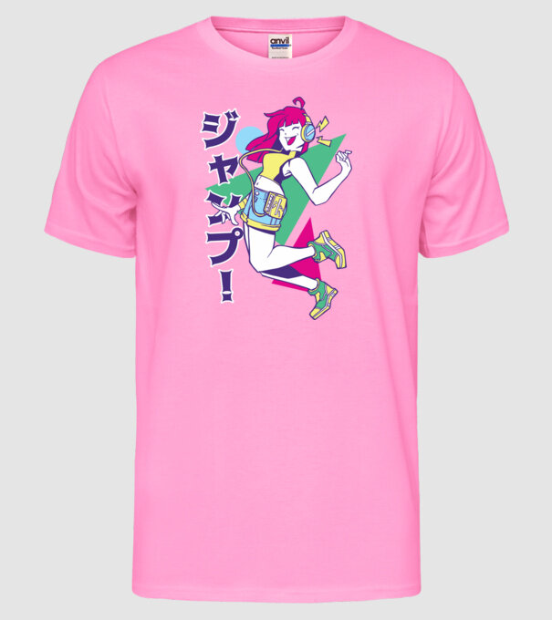Anime fată retro model roz neon pe tricou