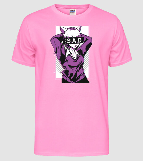 Anime fată tristă model roz neon pe tricou