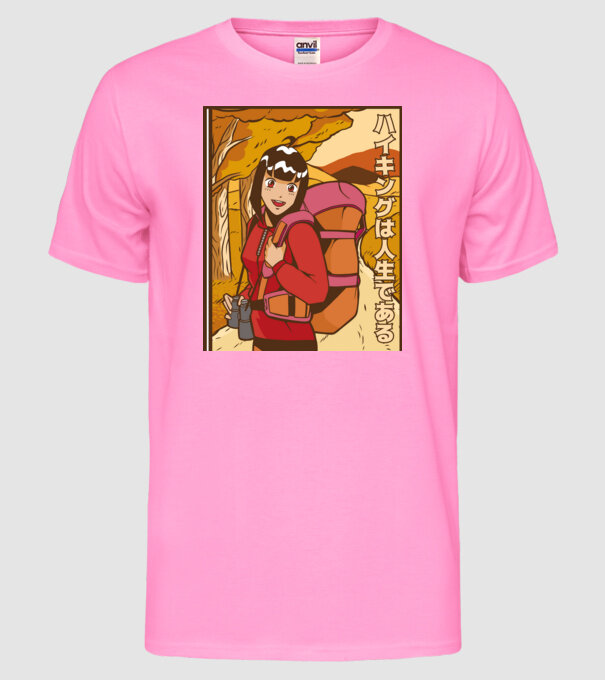 Anime fată Excursionistă model roz neon pe tricou