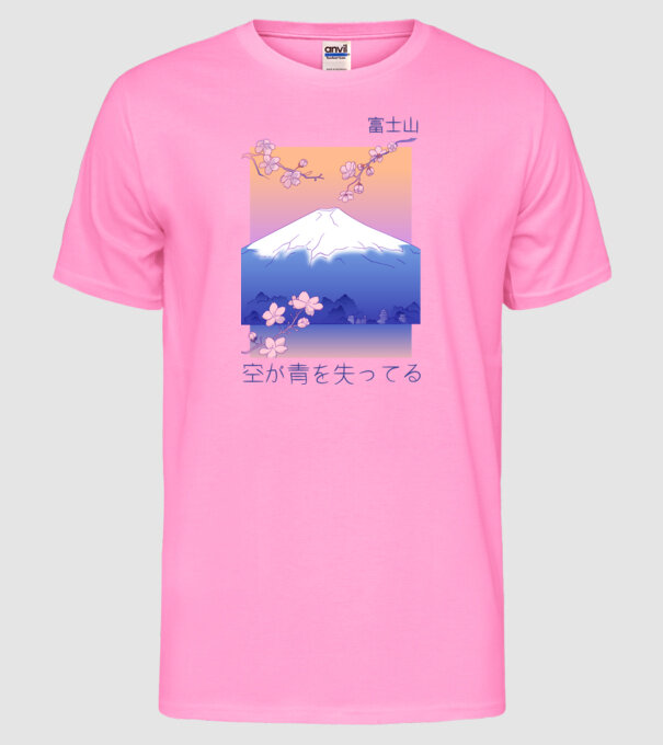 Anime Vaporwave munte model roz neon pe tricou