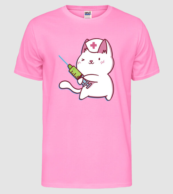 Pisică asistent medical cu vaccin model roz neon pe tricou