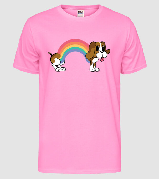 Beagle curcubeu model roz neon pe tricou