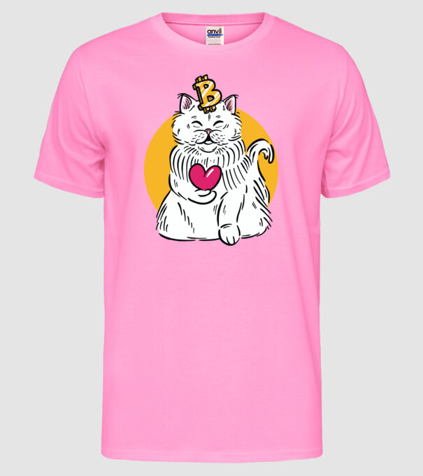 Pisică Bitcoin model roz neon pe tricou