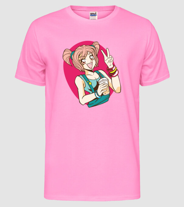 Bobba fată Anime model roz neon pe tricou