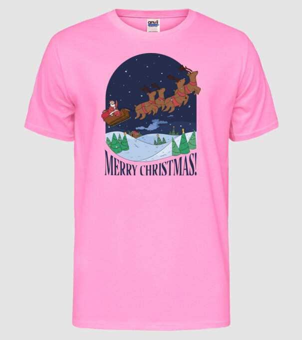Crăciun Fericit Moș Crăciun cu reni model roz neon pe tricou
