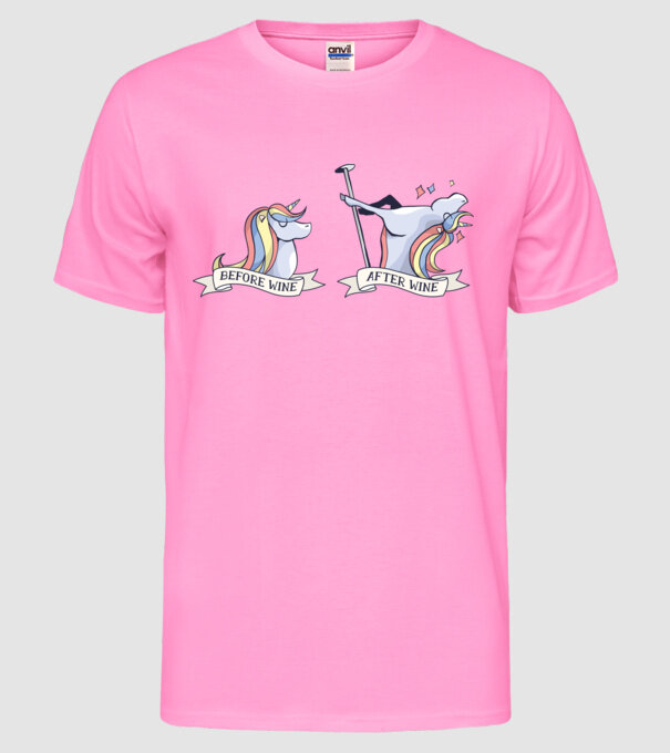 Înainte și după vin Unicorns model roz neon pe tricou