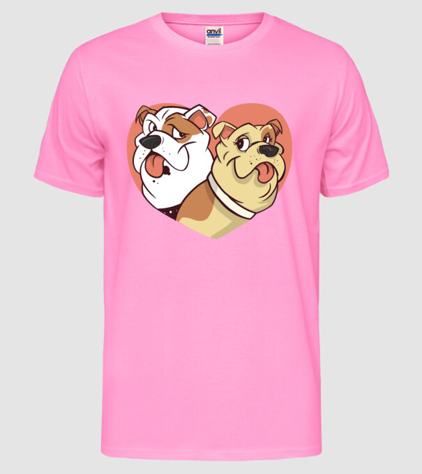 Dragoste Bulldog model roz neon pe tricou