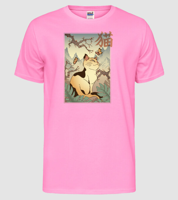 Pictură Pisică model roz neon pe tricou