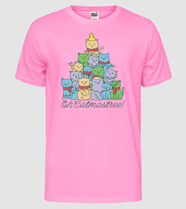 Pom de Crăciun Pisică model roz neon pe tricou