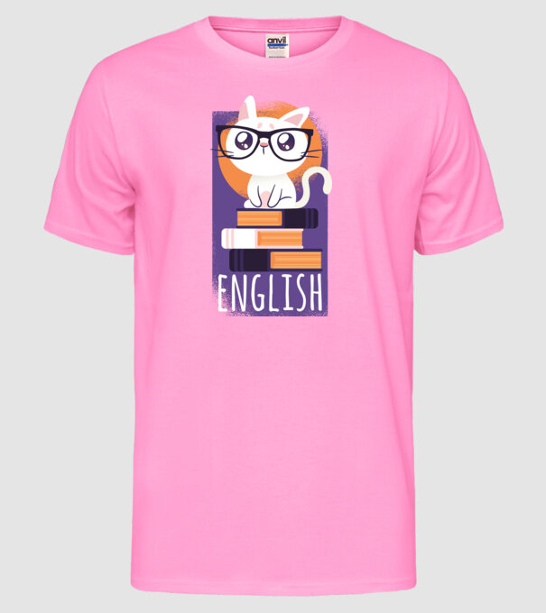 Pisică cu cărți model roz neon pe tricou