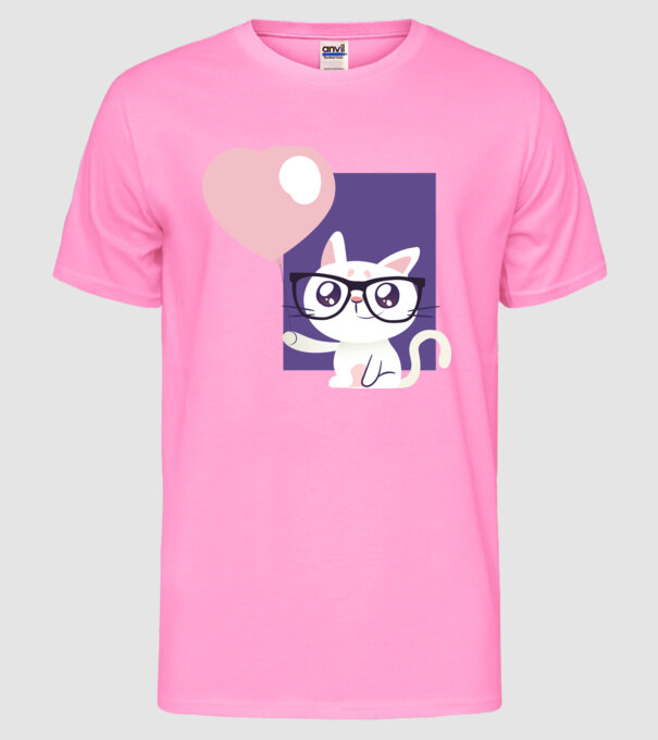 Inimă Pisică cu balon model roz neon pe tricou