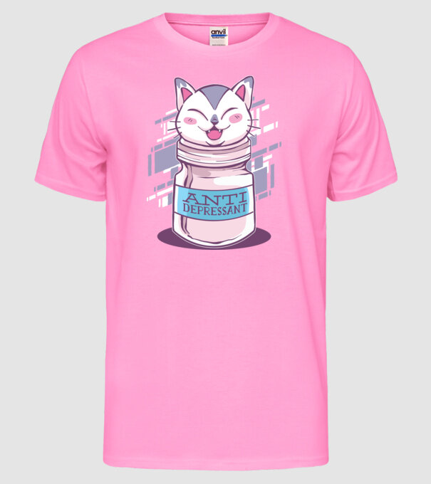 Tabletă antidepresivă pisică model roz neon pe tricou