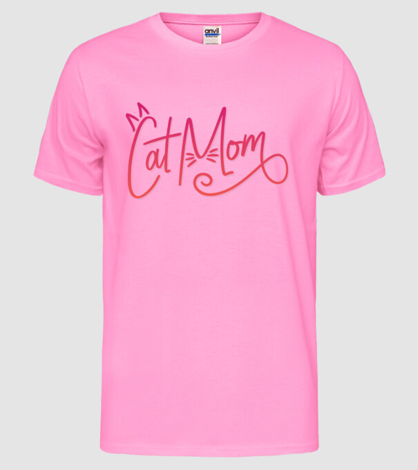Mamă cu pisică model roz neon pe tricou