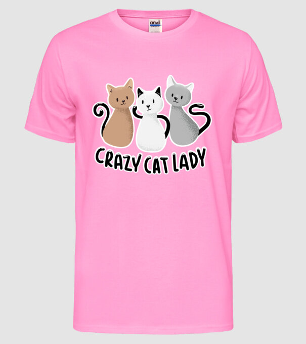 Crazy Cat Lady - fată nebună cu pisică model roz neon pe tricou