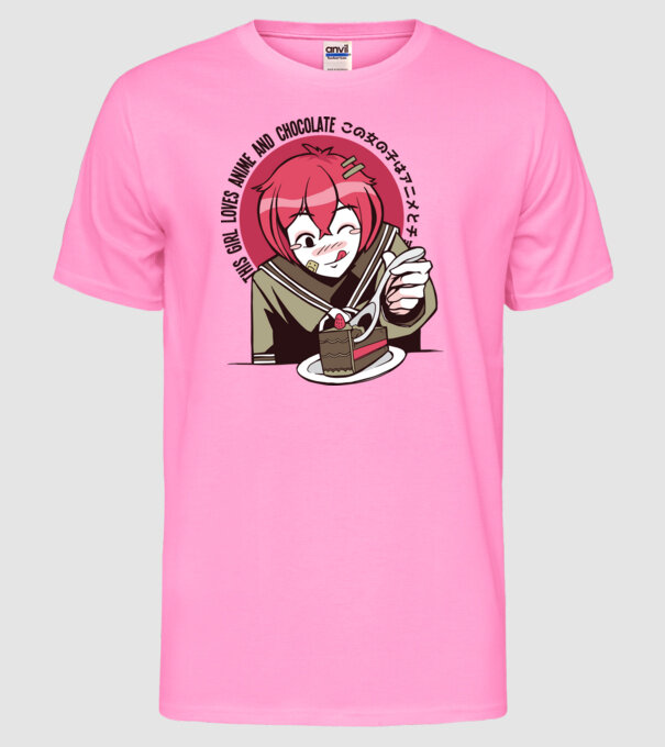 Doar o fată căreia îi place Anime și ciocolata model roz neon pe tricou