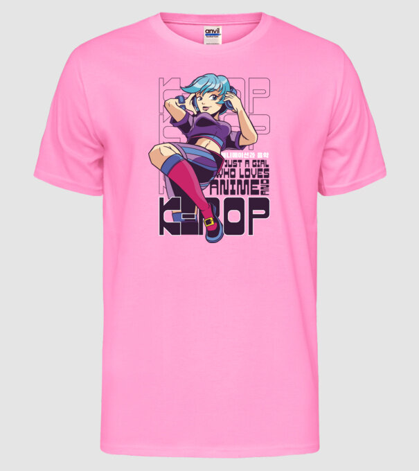 Doar o fată căreia îi place Anime și K-Pop model roz neon pe tricou