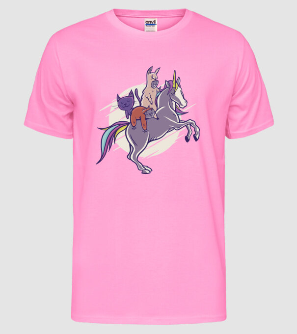 Animale drăguțe pe Unicorn model roz neon pe tricou