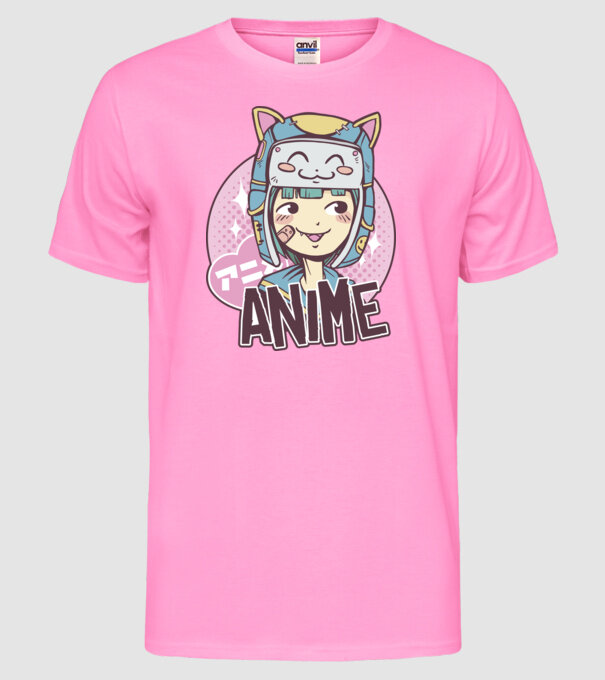 Fată drăguță Anime model roz neon pe tricou