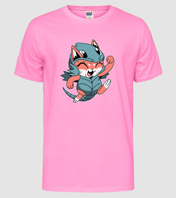 Pisicuță drăguță în costum de dragon model roz neon pe tricou