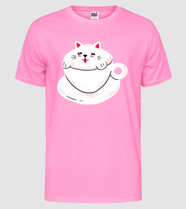 Tricou cafea cu pisică drăguță model roz neon pe tricou