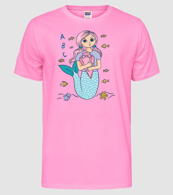 Sirenă Școlăriță drăguță model roz neon pe tricou