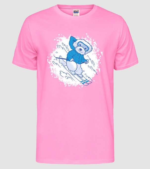 Câine drăguț schiind model roz neon pe tricou