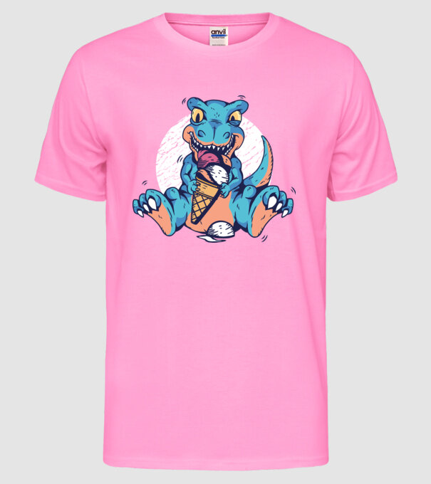 T-rex drăguț cu înghețată model roz neon pe tricou