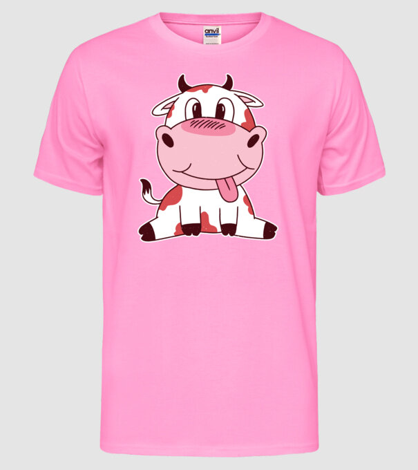Vacă drăguță model roz neon pe tricou