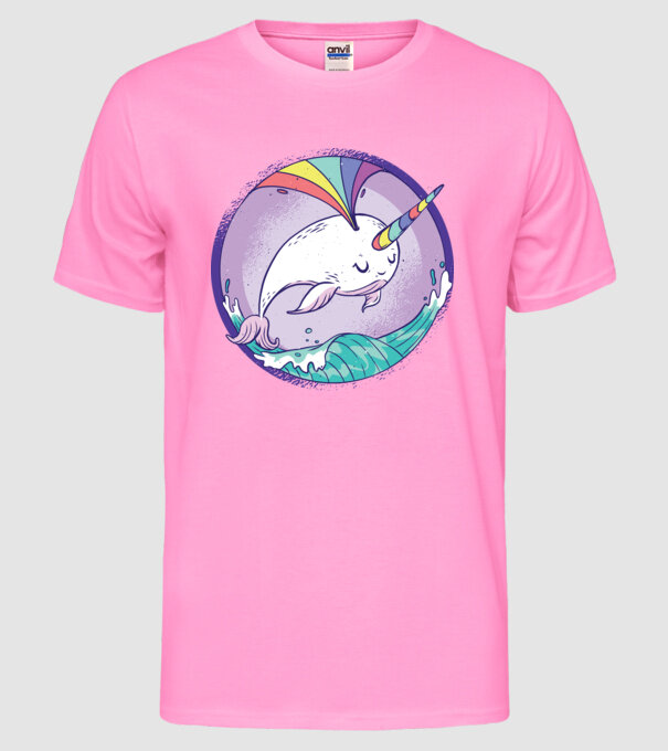 Unicorn drăguț Balenă - Narval model roz neon pe tricou
