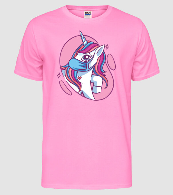 Unicorn drăguț cu mască model roz neon pe tricou