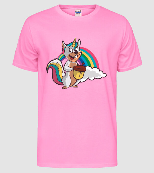 Unicorn drăguț Veveriță model roz neon pe tricou