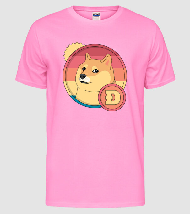 Doge Coin model roz neon pe tricou