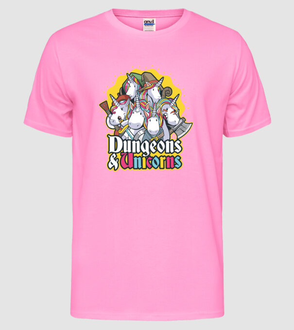 Dungeons and Unicorns model roz neon pe tricou
