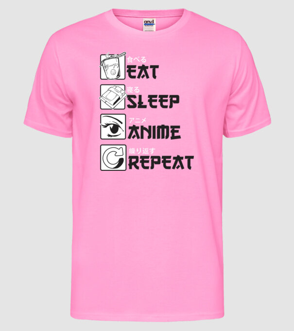 Eat Sleep Anime Repeat model roz neon pe tricou