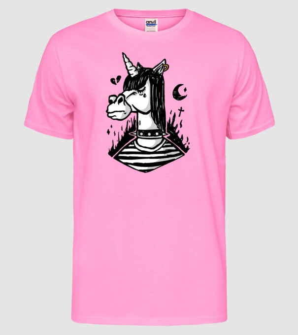 Emo unicorn model roz neon pe tricou